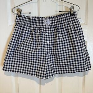 NWOT Happily Grey navy blue gingham boxer shorts L